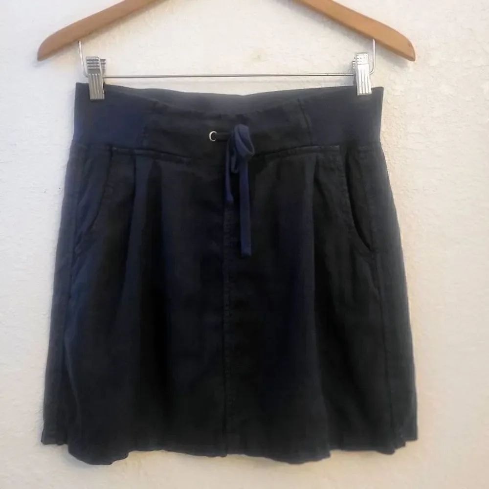 Athleta Navy Blue Linen Skirt: Sz 2: Elastic waist w/ Drawstring: Comfy Athletic